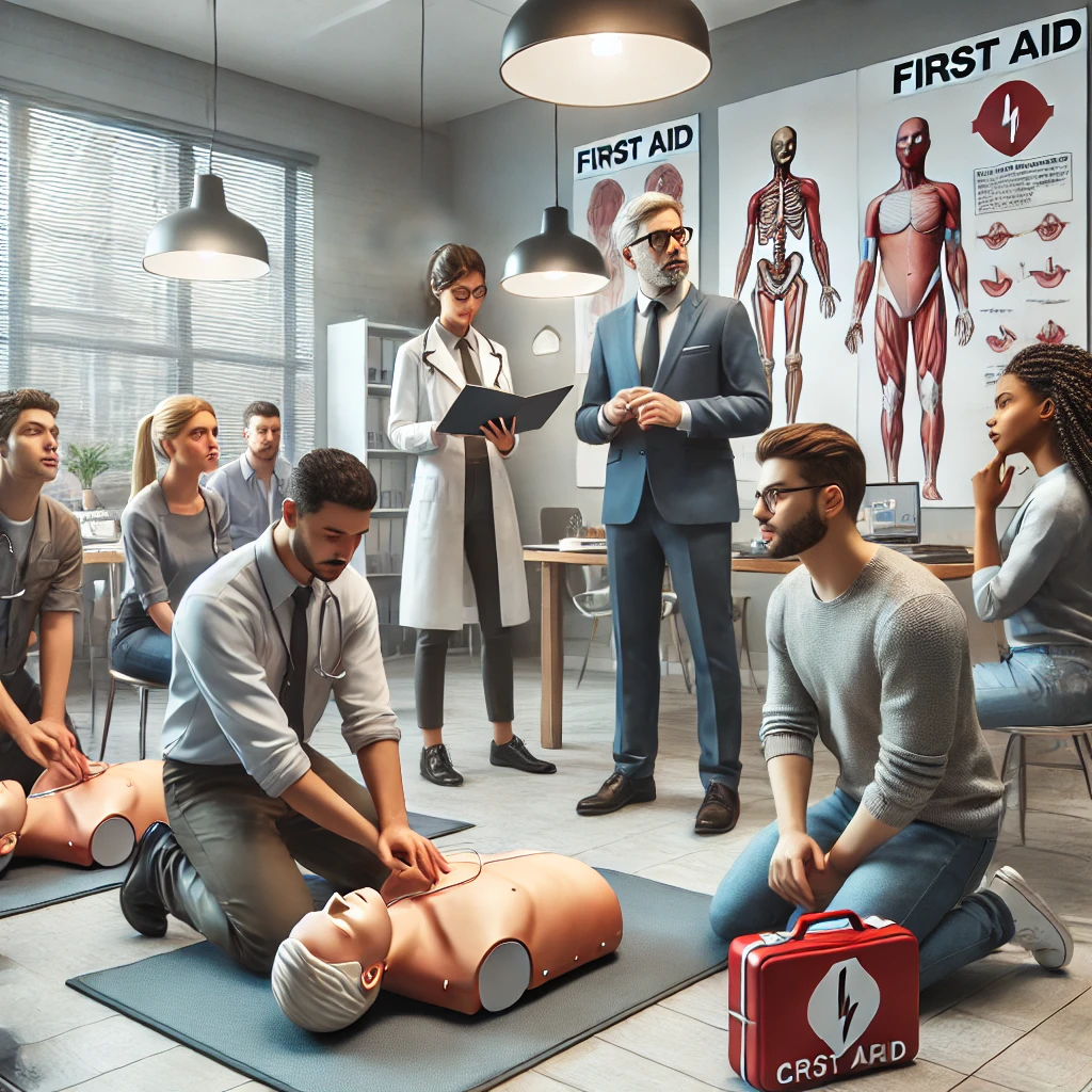 CPR and First Aid training class male instructor (ai photo)